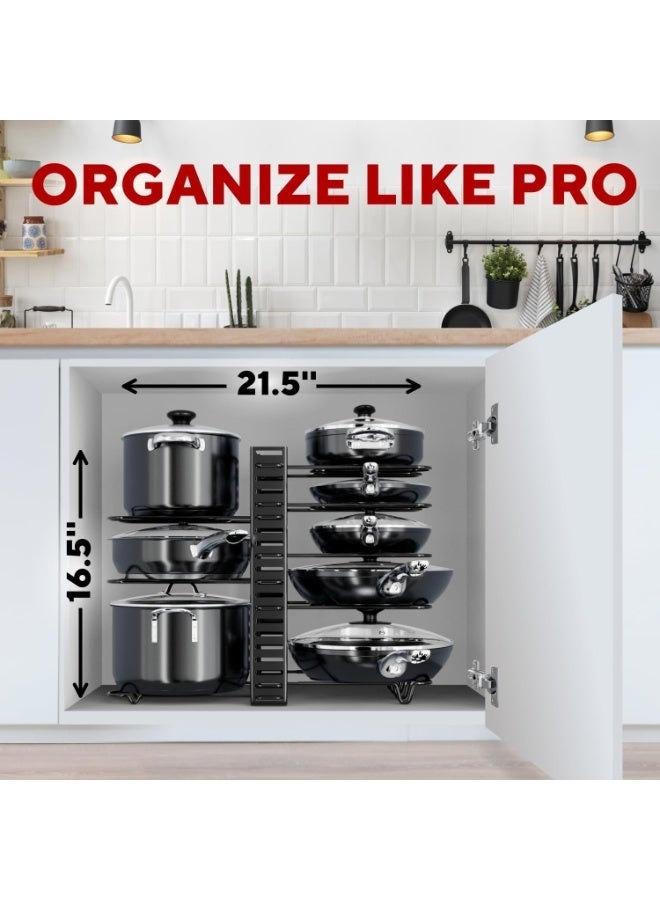 Bukela Pots and Pans Organizer Under Cabinet,  8-Tier Adjustable Pan Organizer Rack for Cabinet, Heavy-Duty Pot & Pan Organizer - Perfect to Store Pots, Pans, Lids - Easy Kitchen Organization and Storage - Image 5